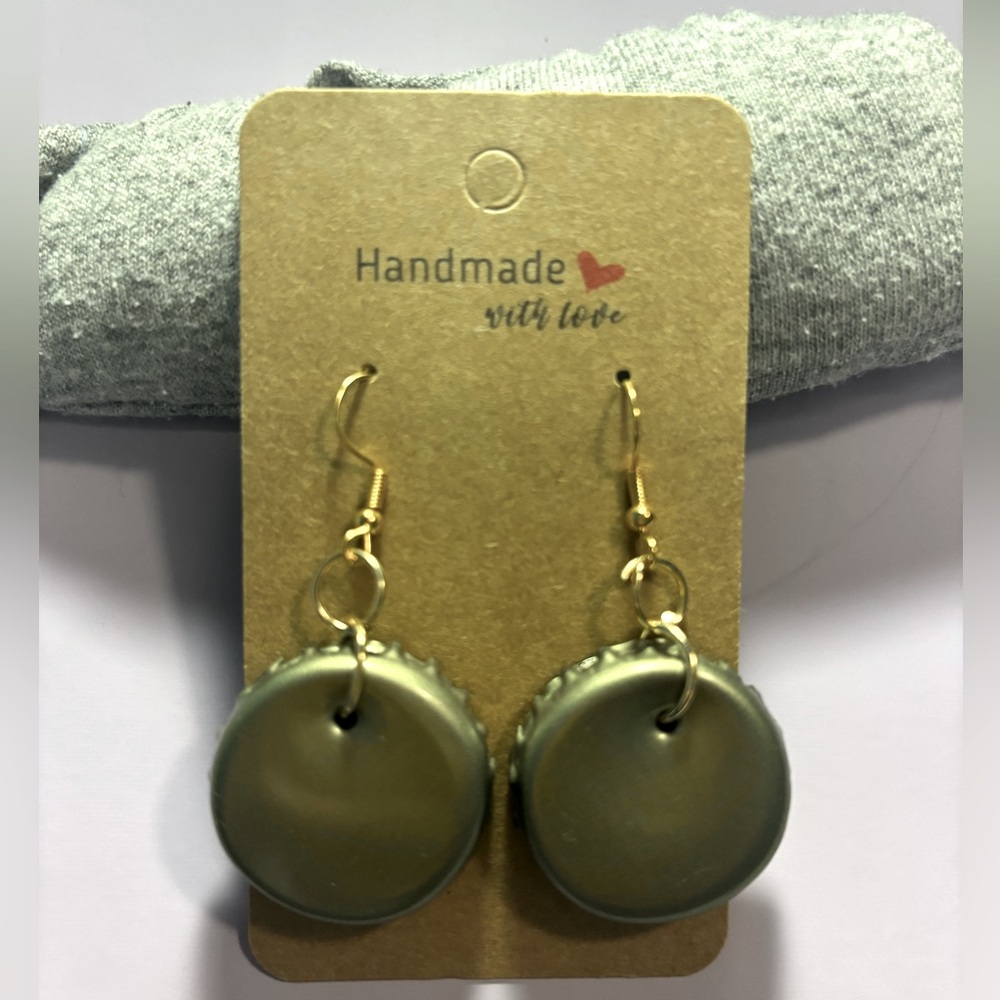 Handmade Gold Bottle Cap Earrings